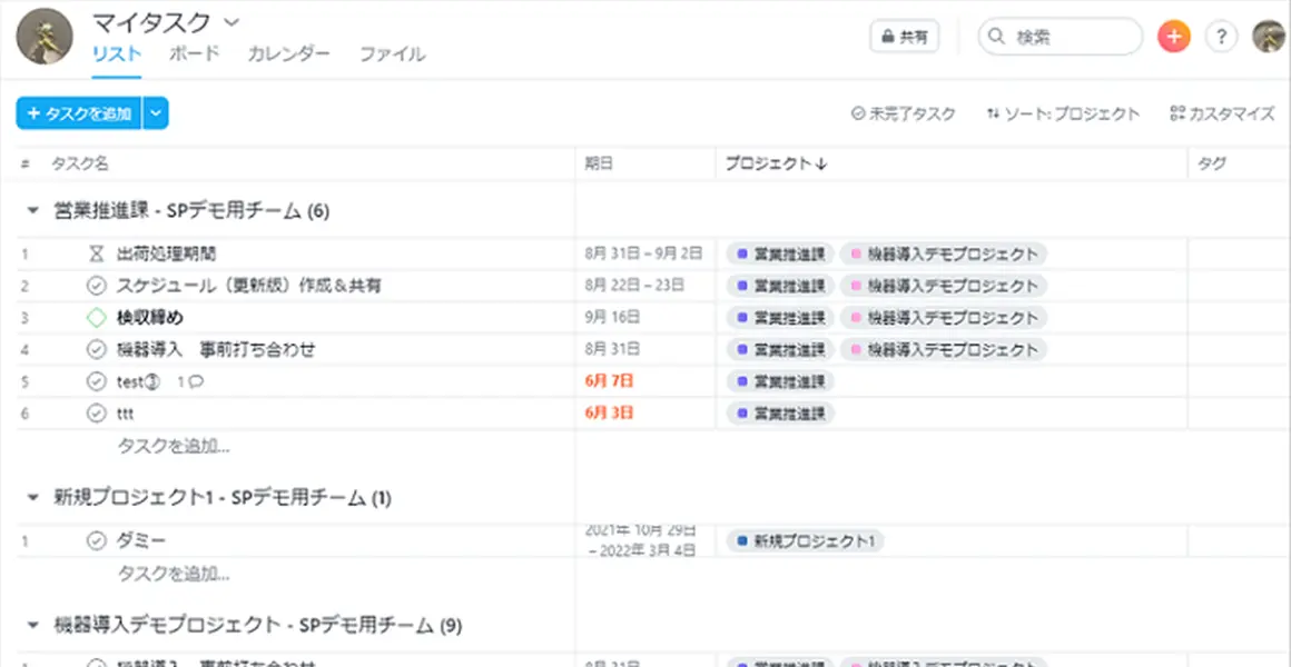 自分のやること（タスク）が一目瞭然